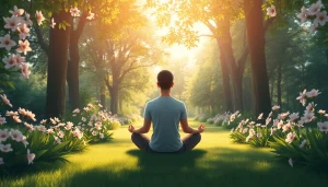 Anxiety symptoms depicted through a meditative individual in a tranquil garden.