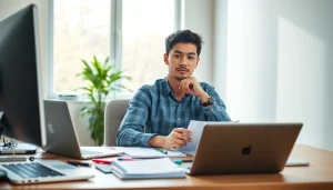 Young professional exploring IT certifications without studying in a modern workspace.