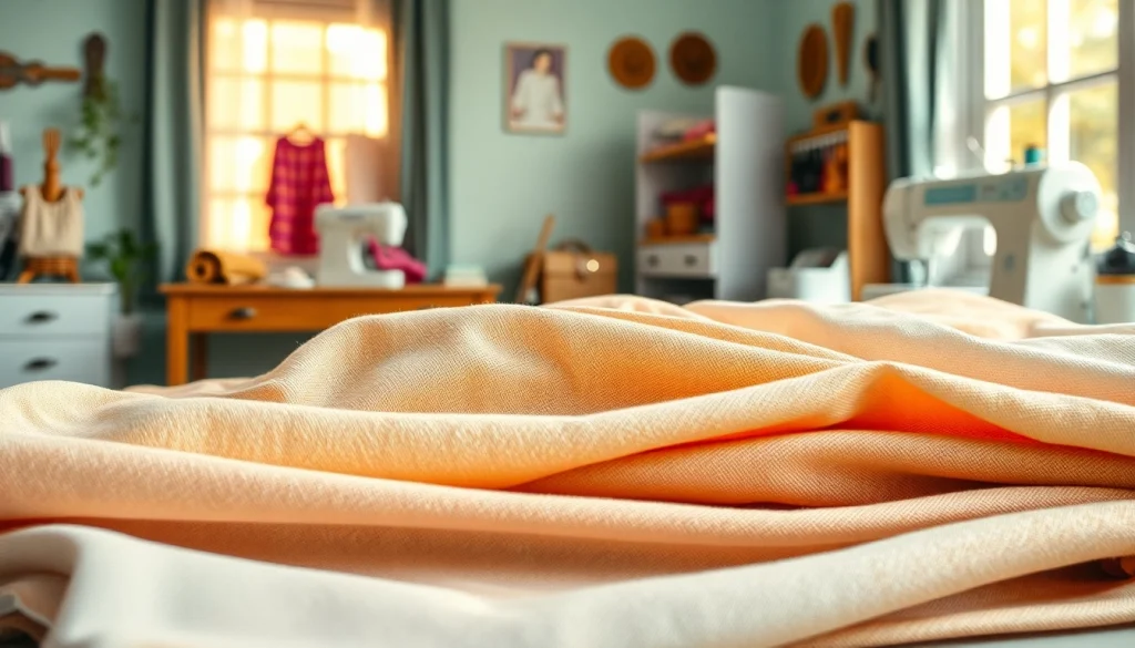 Stof voor blouse in diverse texturen prachtig gepresenteerd in een naaiatelier.