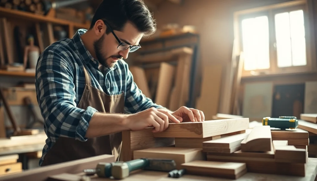 Engaging carpentry apprenticeship scene with a carpenter working expertly on wood.