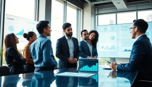 Team discussing strategies with CloudWalk data in a modern office.