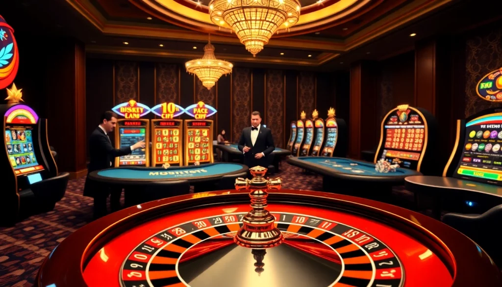 Vivez l'excitation d'un casino en ligne français élégant avec des machines à sous vibrantes, des tables de poker et des jeux de roulette.